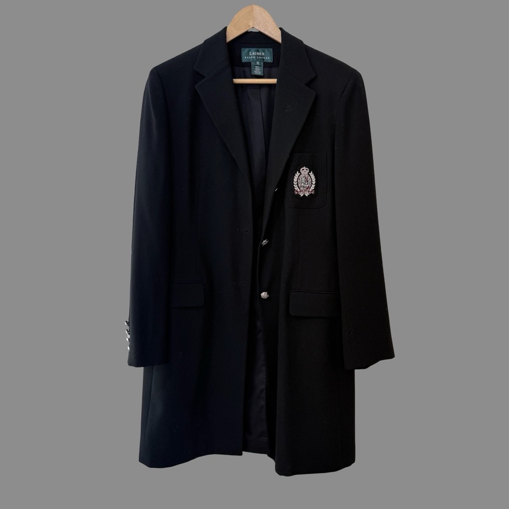 Lauren Ralph Lauren Black Long Lightweight 100% Wool Coat US12 - Picture 2 of 10